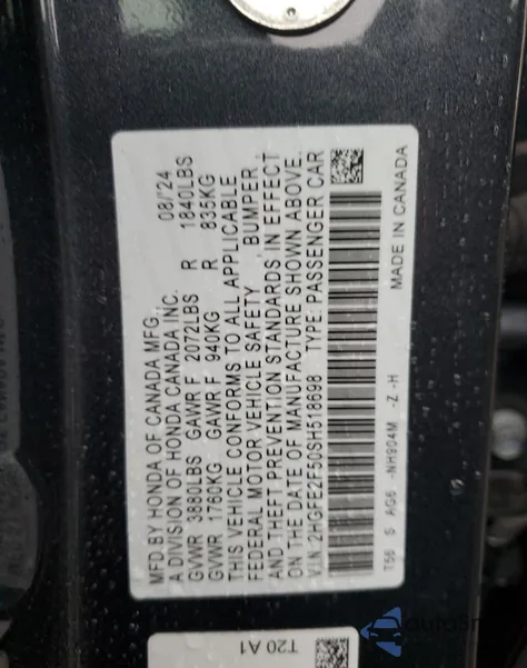 2025 Honda Civic Sport from USA, damaged, VIN 2HGFE2F50SH518698